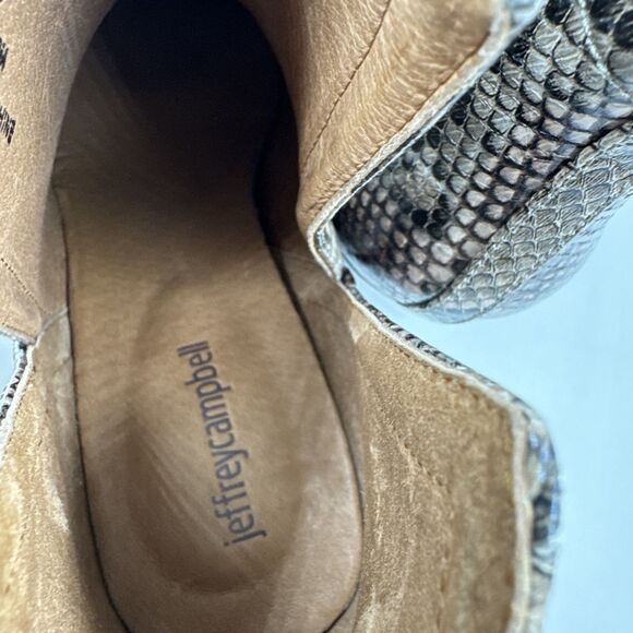 Jeffrey Campbell Tan, Black & White Multicolor Snake Animal Print Boots Rella 9 - Picture 9 of 16